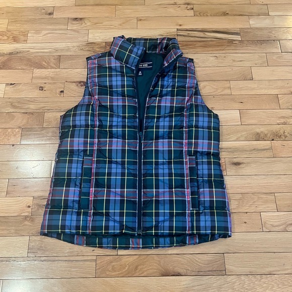 Lands' End Jackets & Blazers - Lands End Plaid Puffer Vest Women Medium Green Blue Red Yellow Sleeveless Zip Up